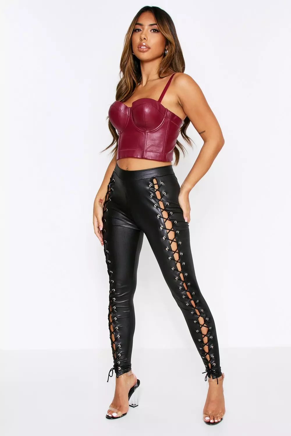 front lace leather pants