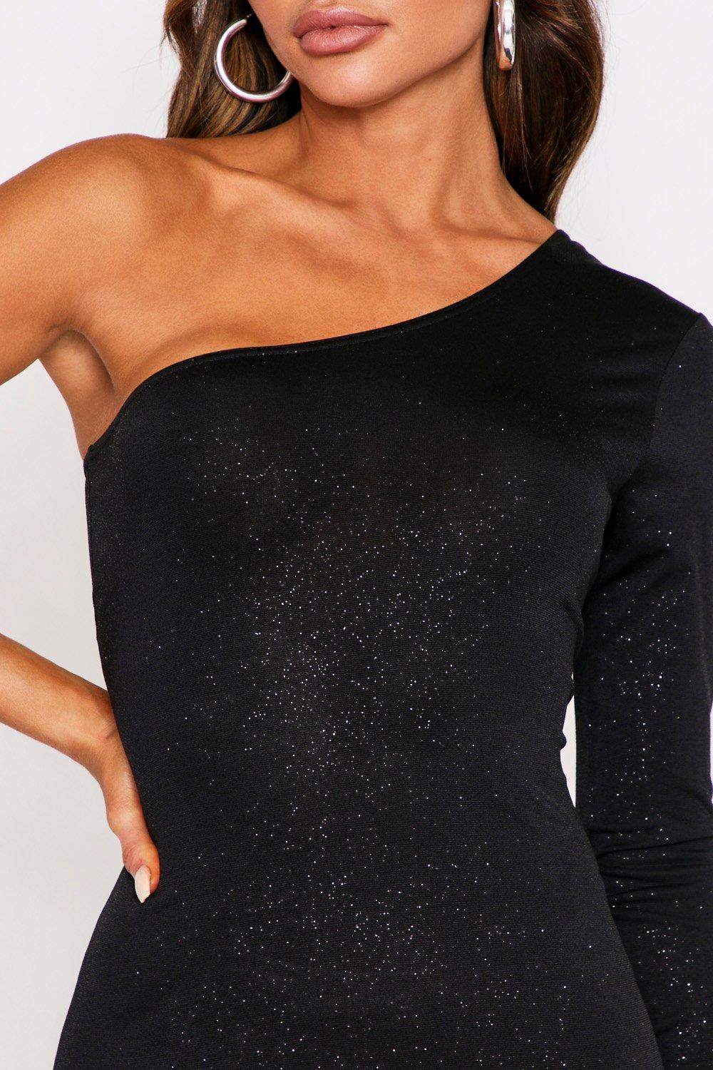 one shoulder glitter dress