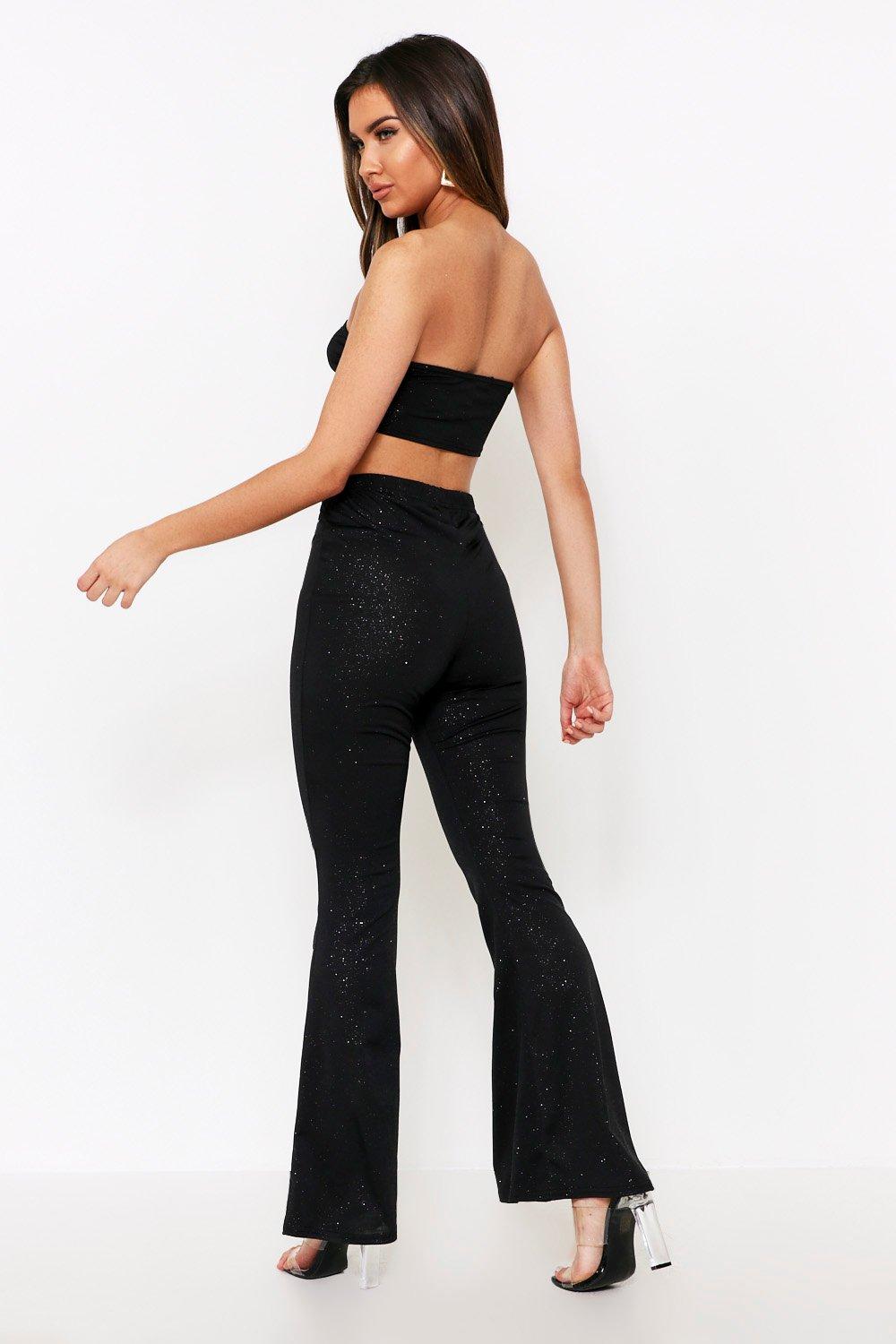 black glitter flared trousers