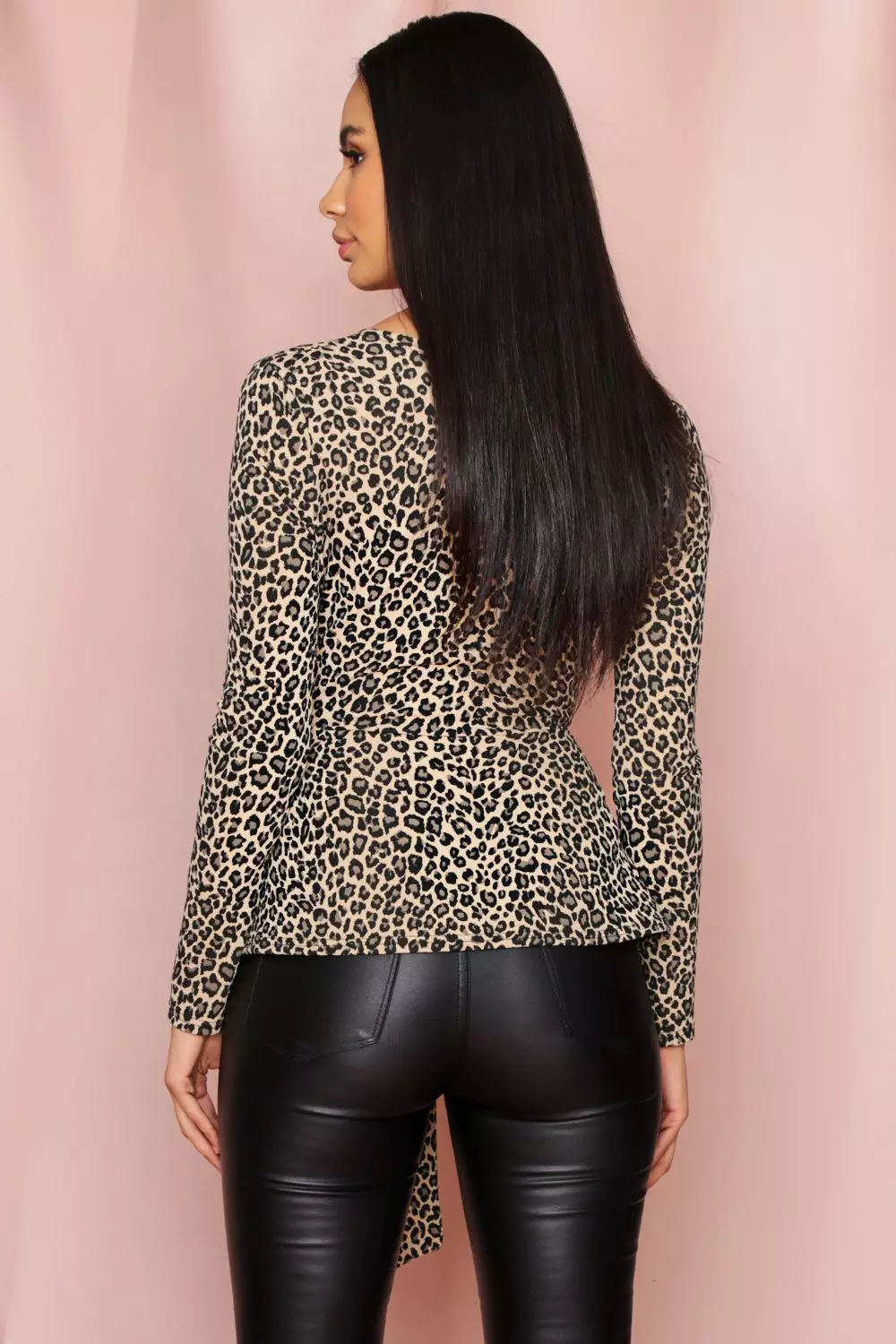 Leopard Print Plunge Peplum Top | Misspap UK