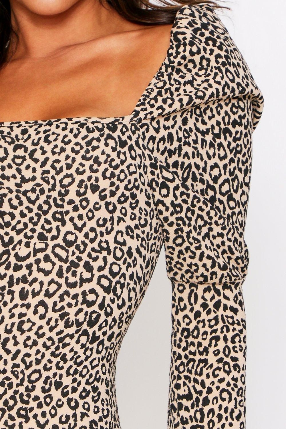 leopard print square neck dress