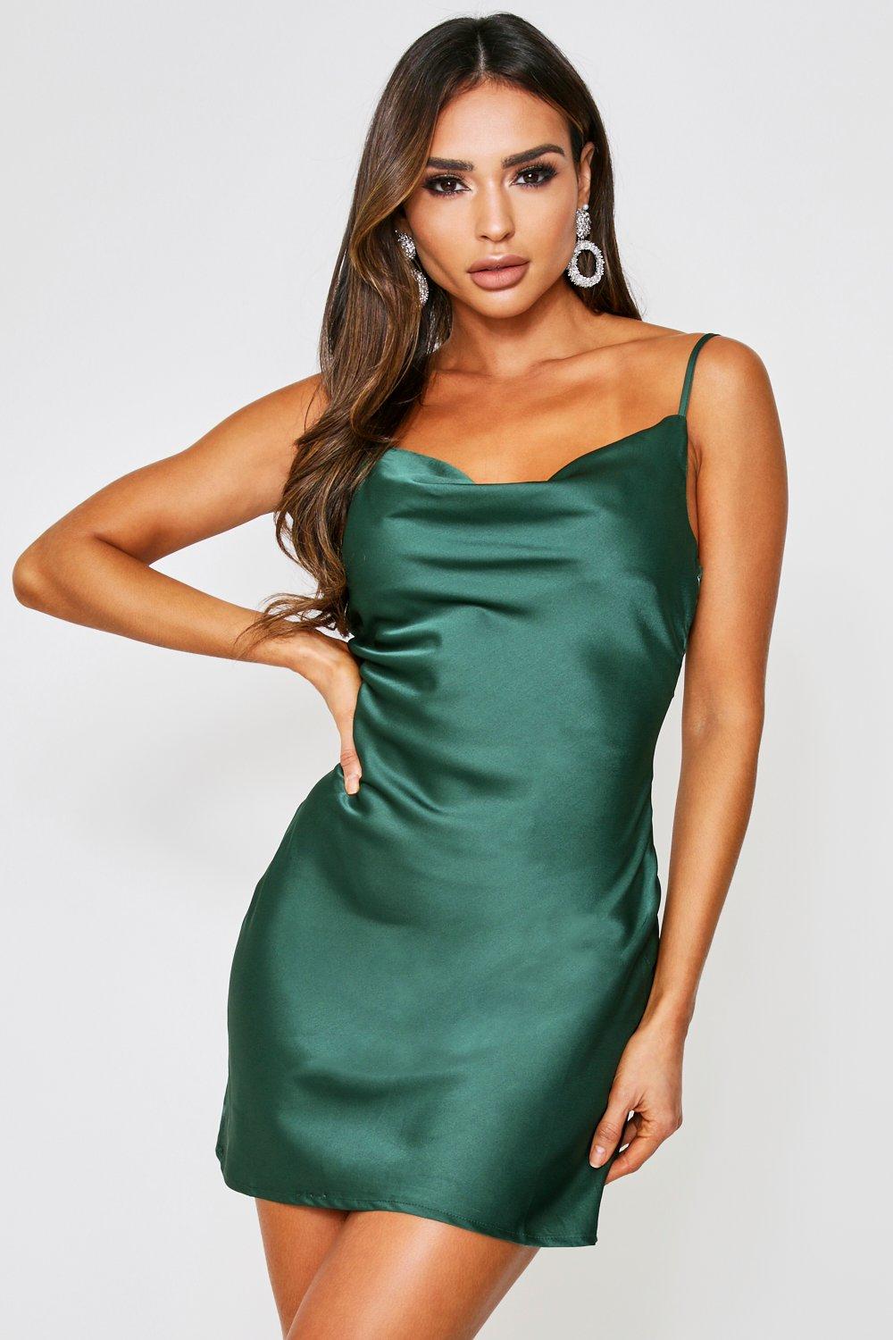 emerald satin cowl neck maxi dress