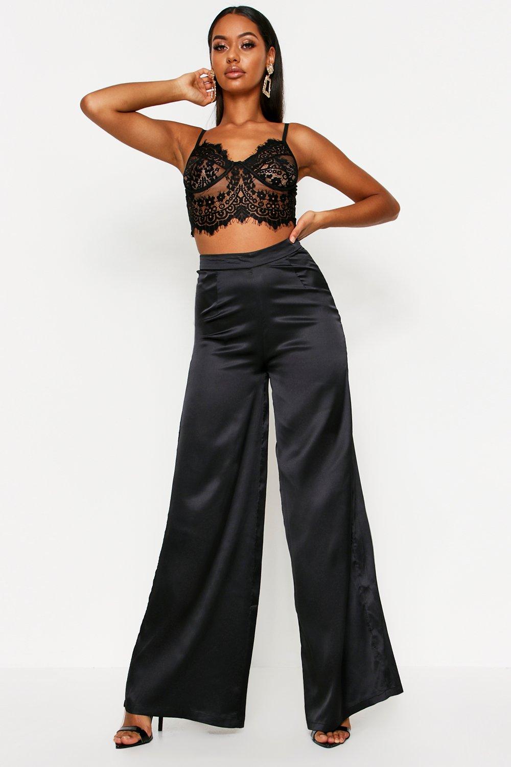 high waisted wide leg satin pants