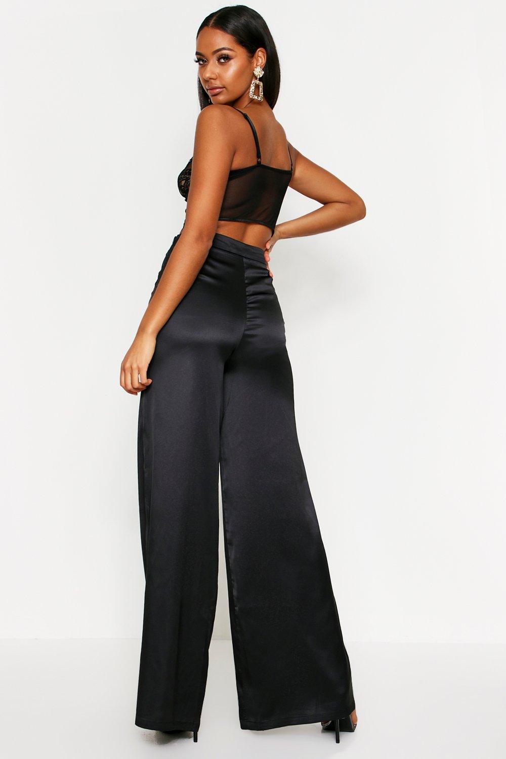 high waisted wide leg satin pants