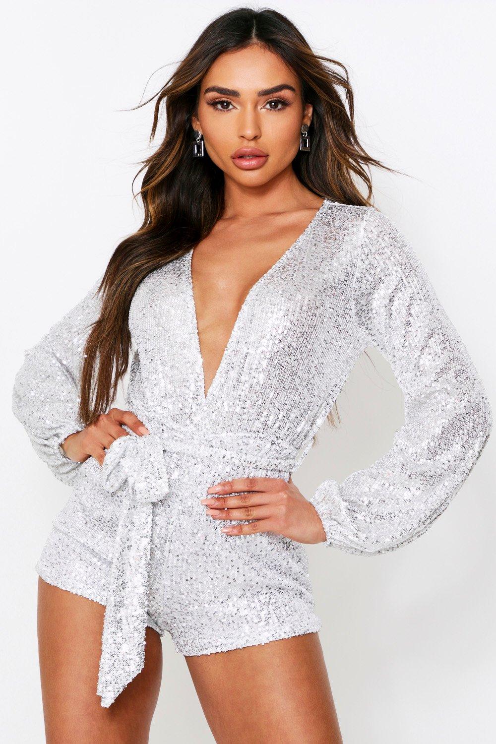 silver sequin playsuit