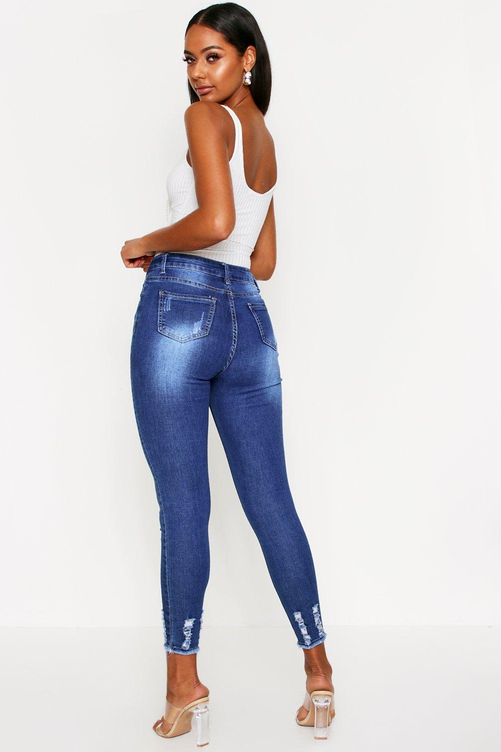 dark wash frayed hem jeans