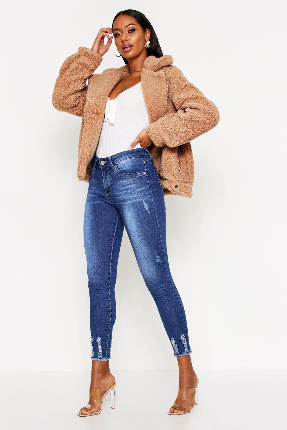 dark wash frayed hem jeans