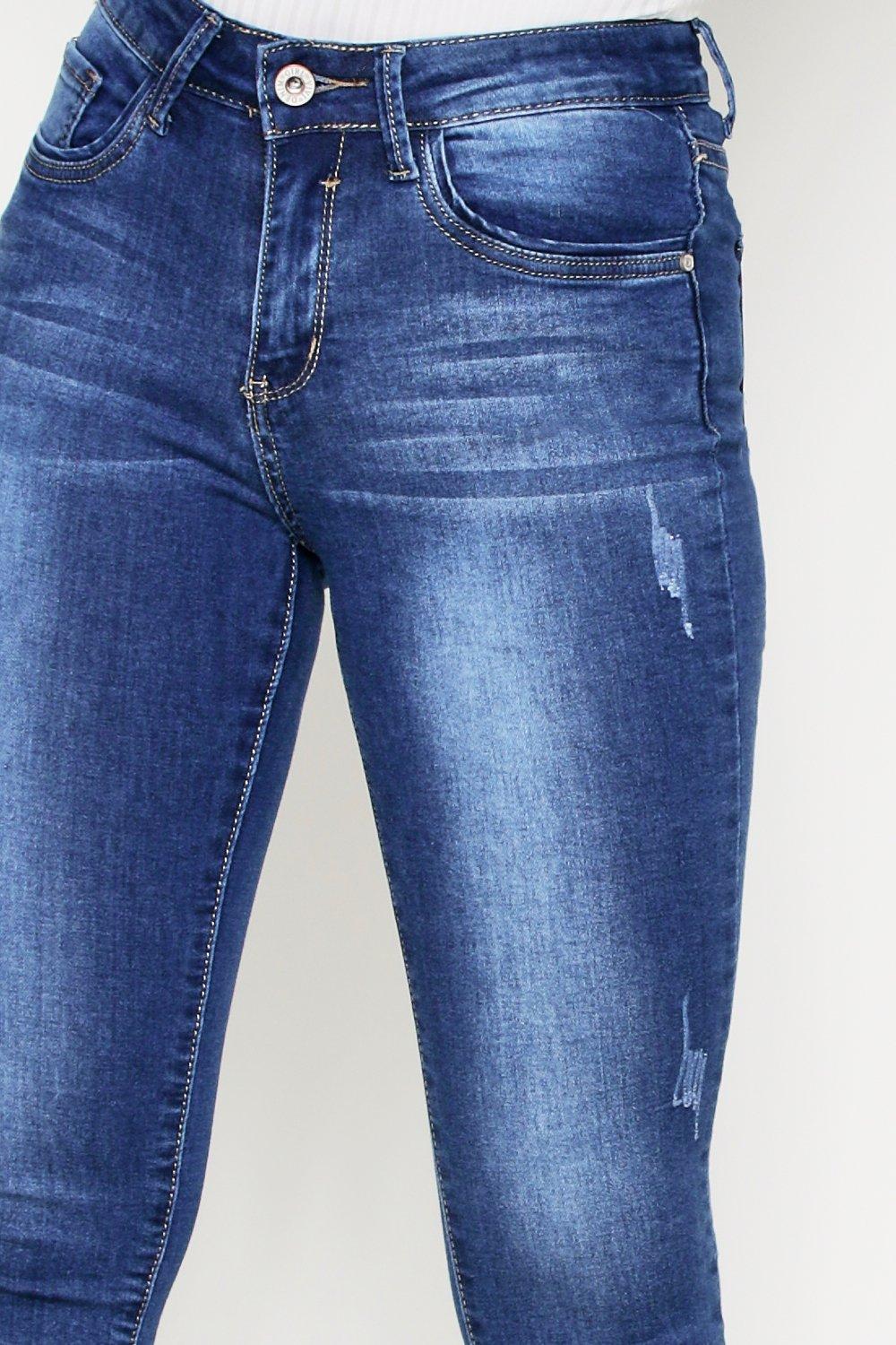 dark wash frayed hem jeans