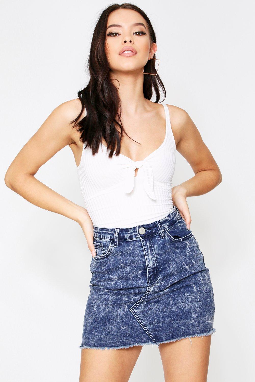 black acid wash denim skirt