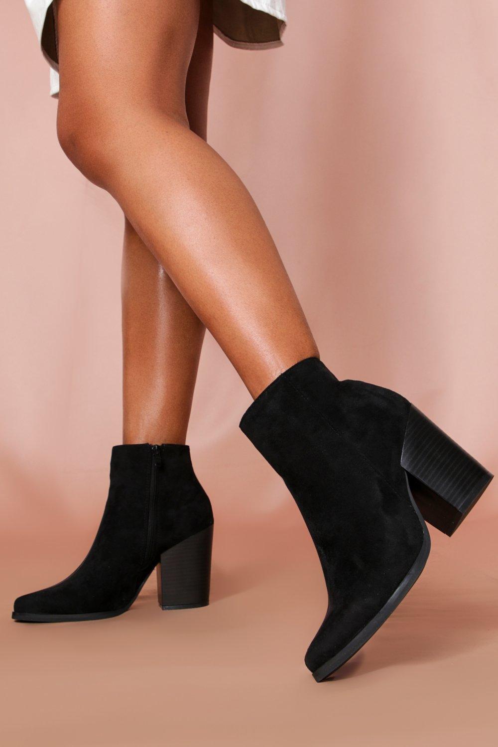 black suede pointed toe ankle boots