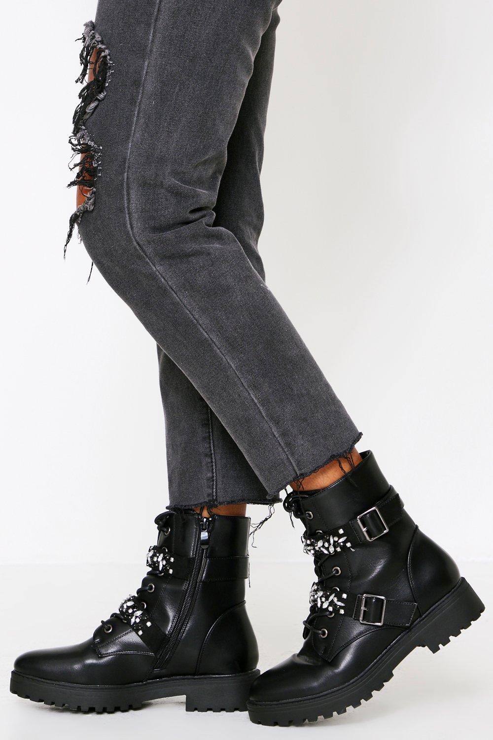 diamante biker boots