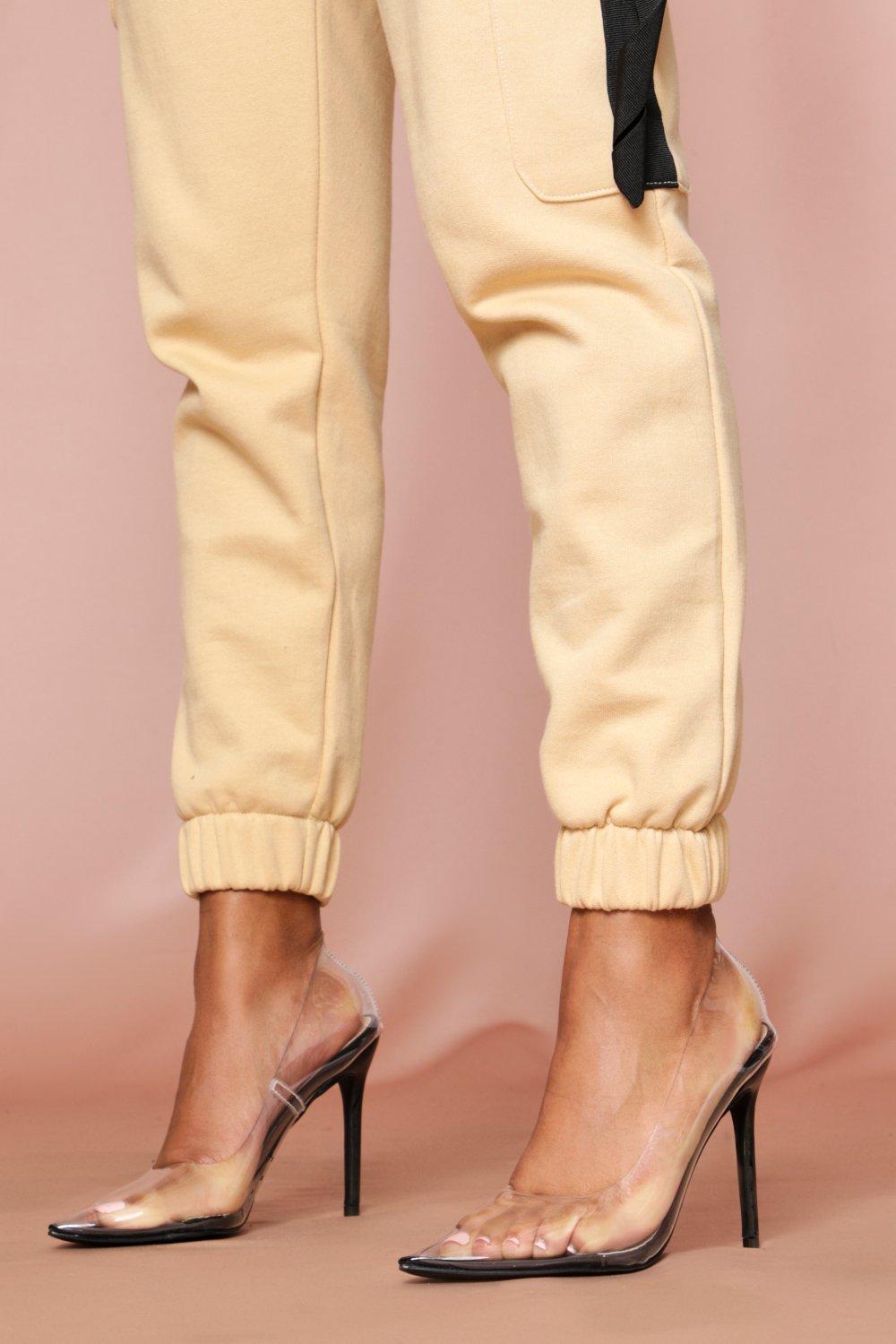 clear shoes with black heel