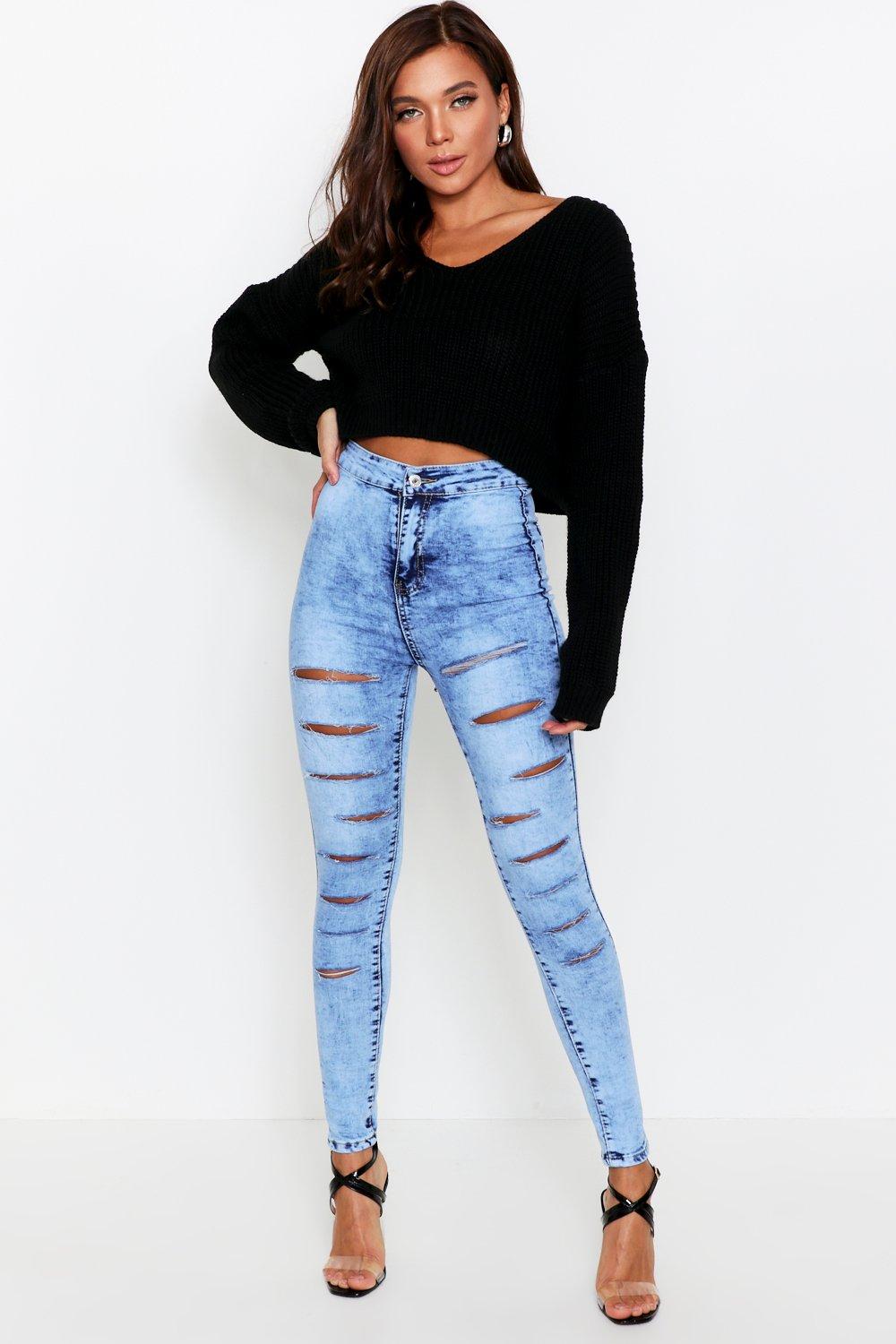 acid wash ripped skinny jeans