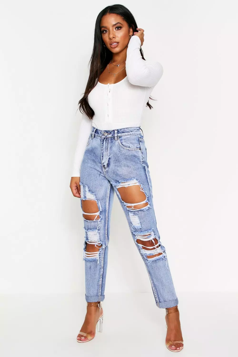 ripped mom jeans high waisted