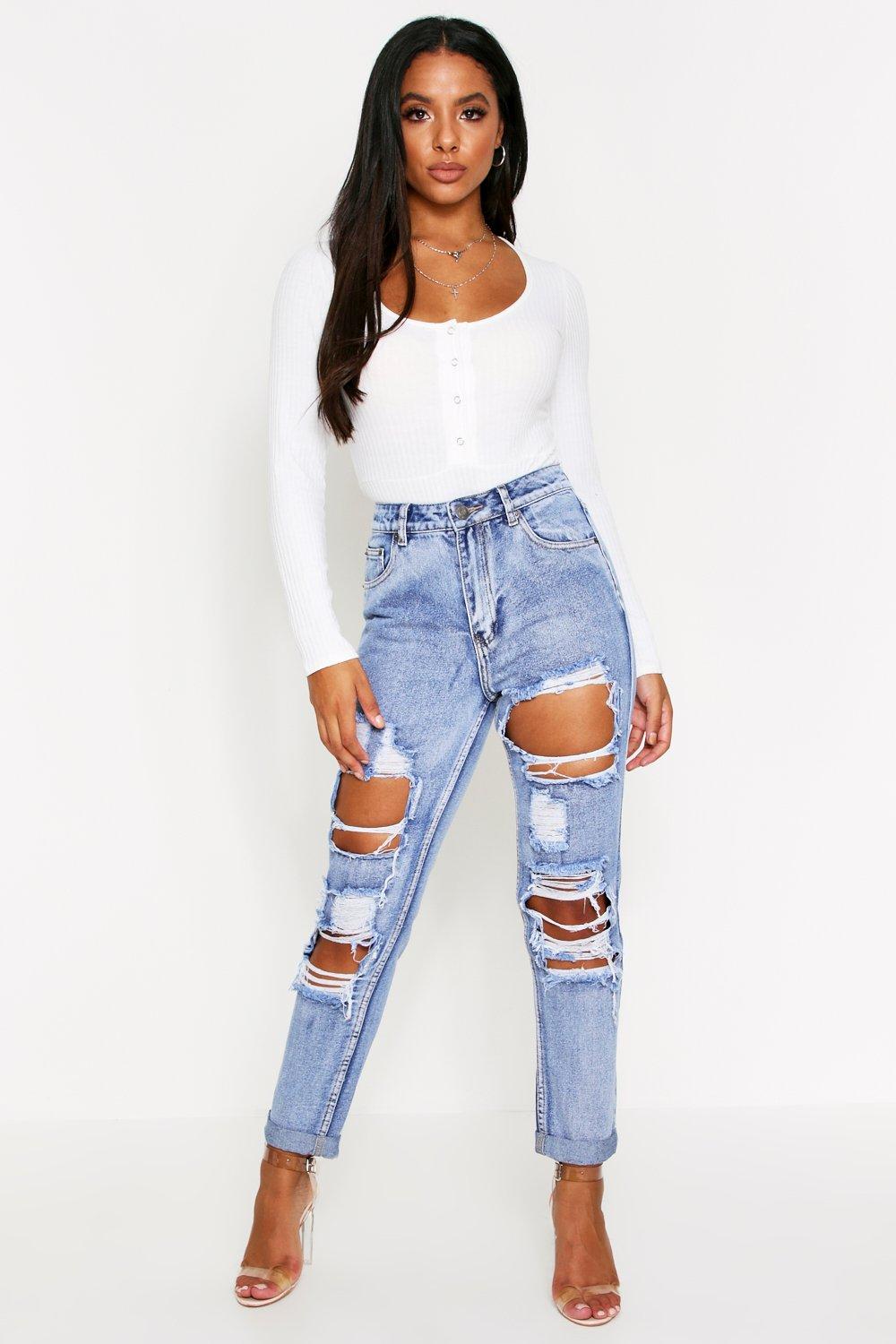high rise ripped mom jeans