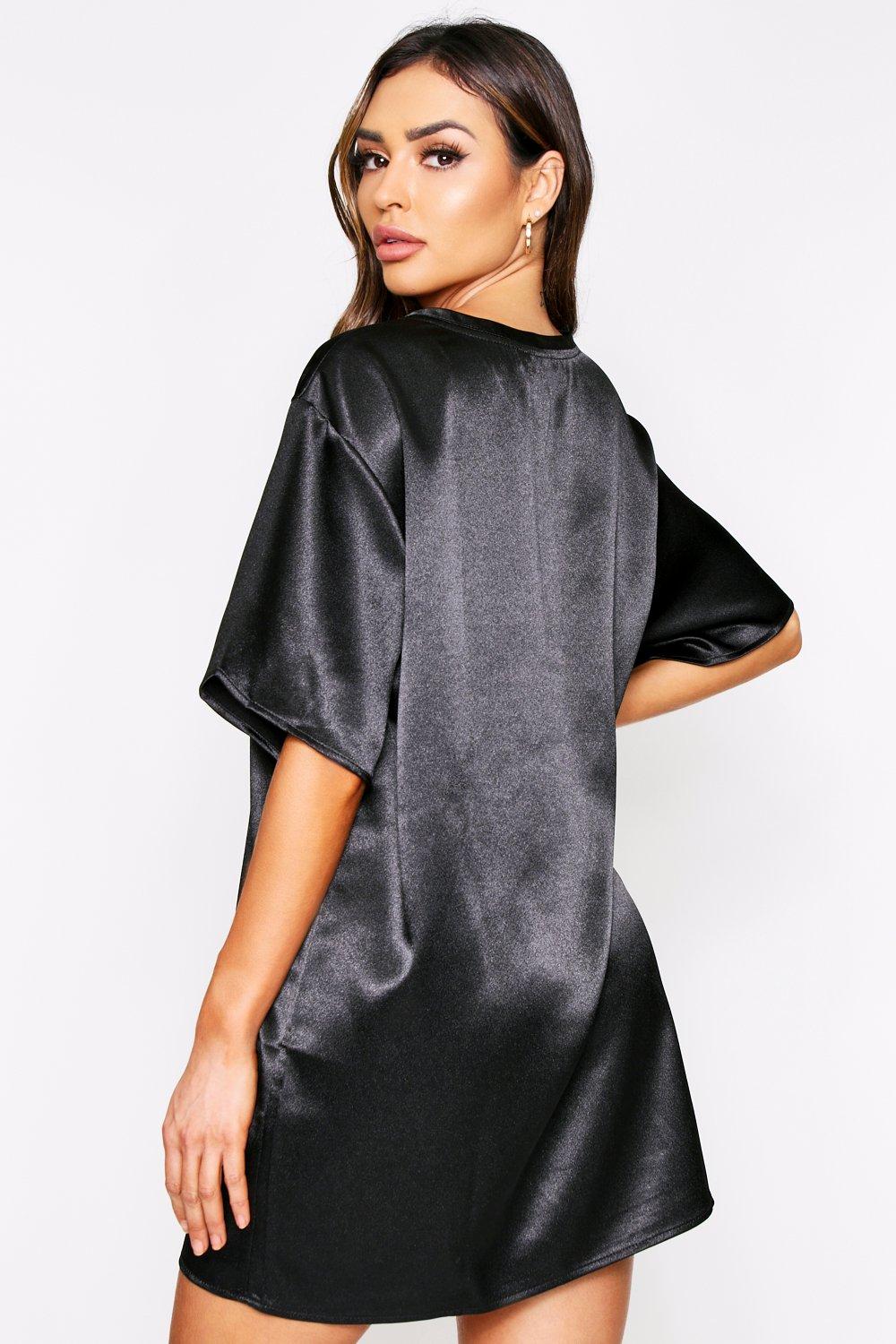 oversized satin shirt dress