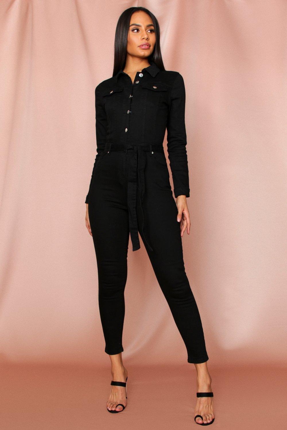 long sleeve tie waist jumpsuit