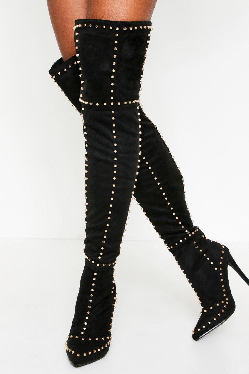 black studded thigh high boots