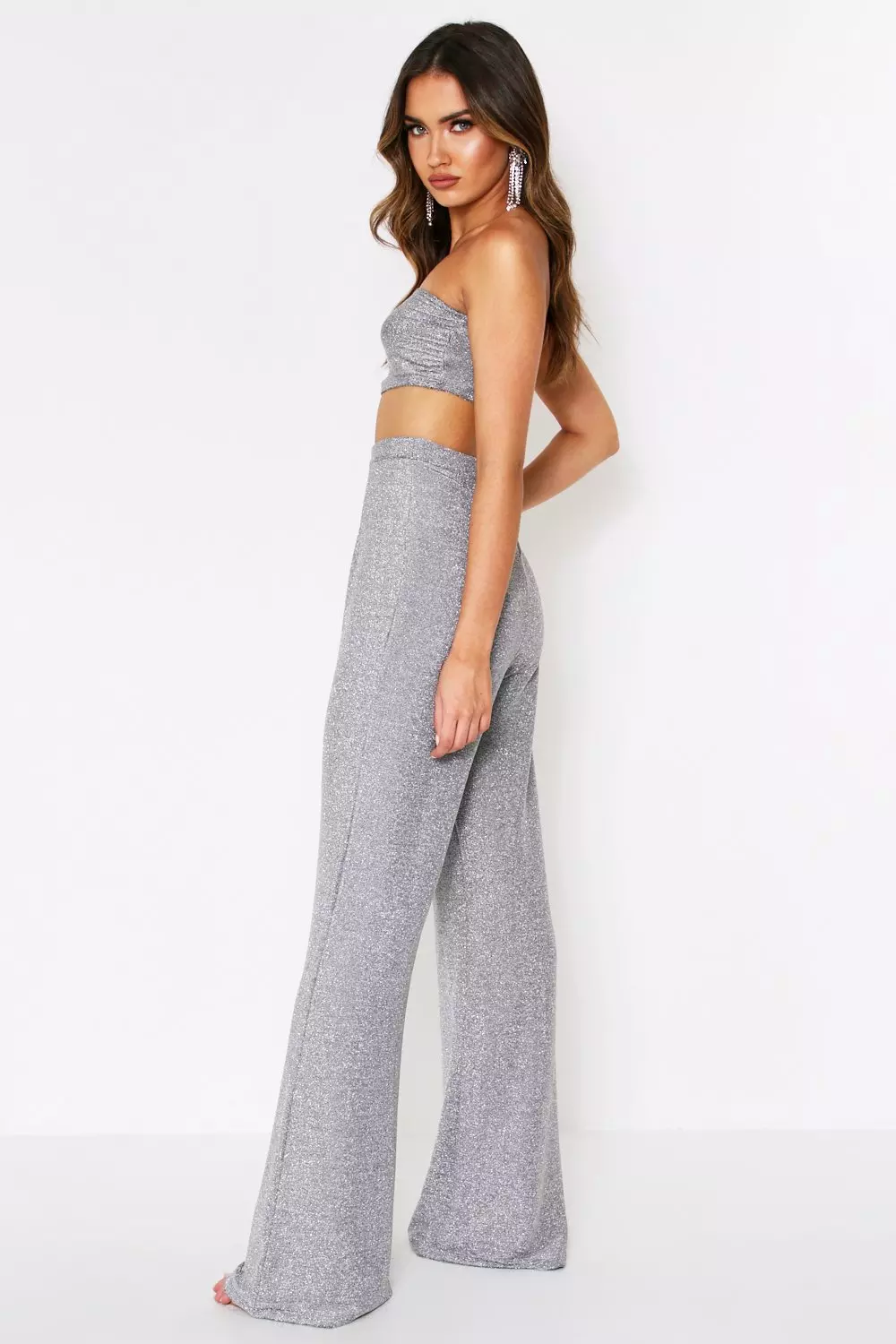 Glitter Bandeau + Flared Pants Two-Piece | Misspap UK