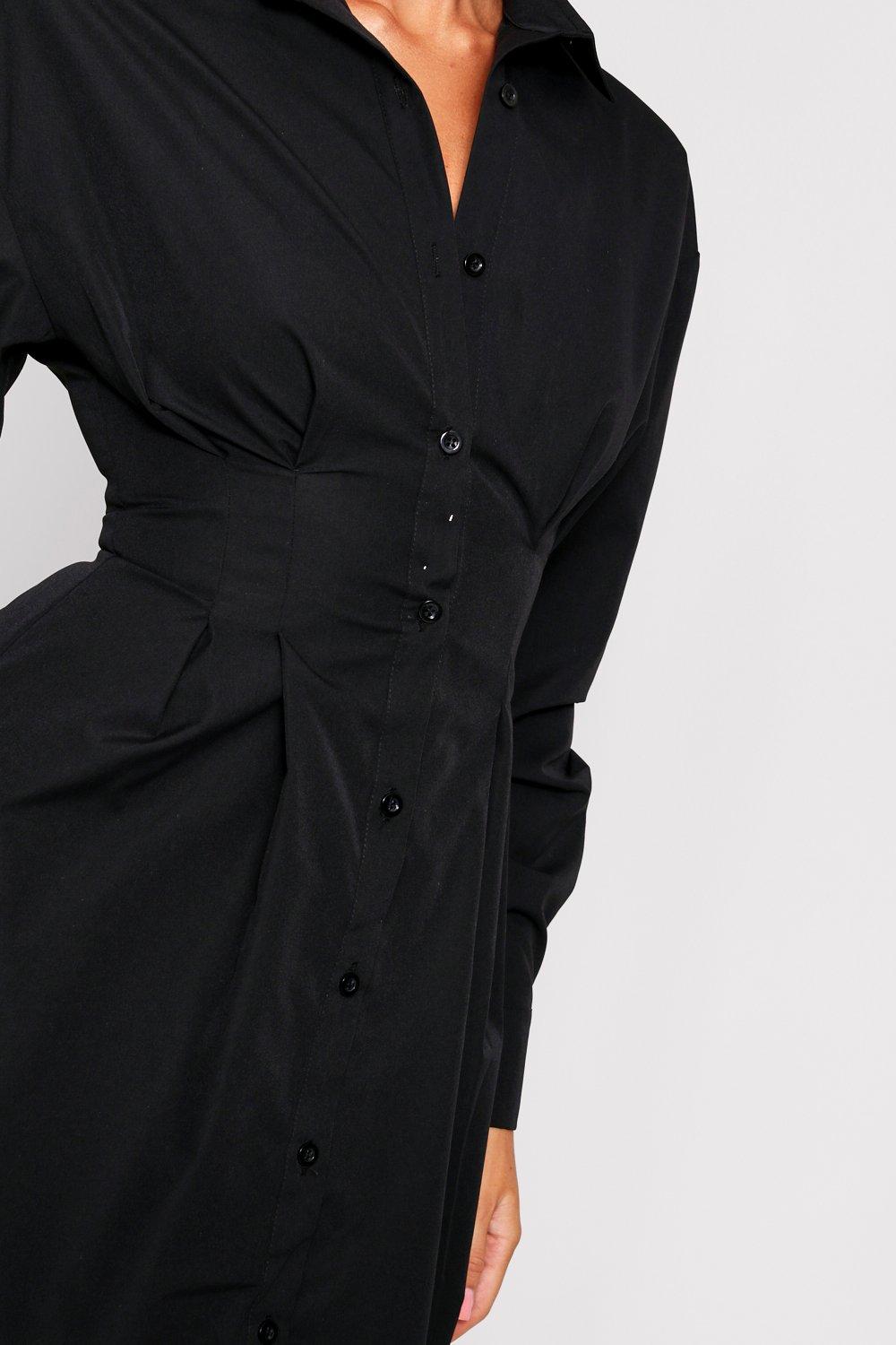 black fitted shirt dress