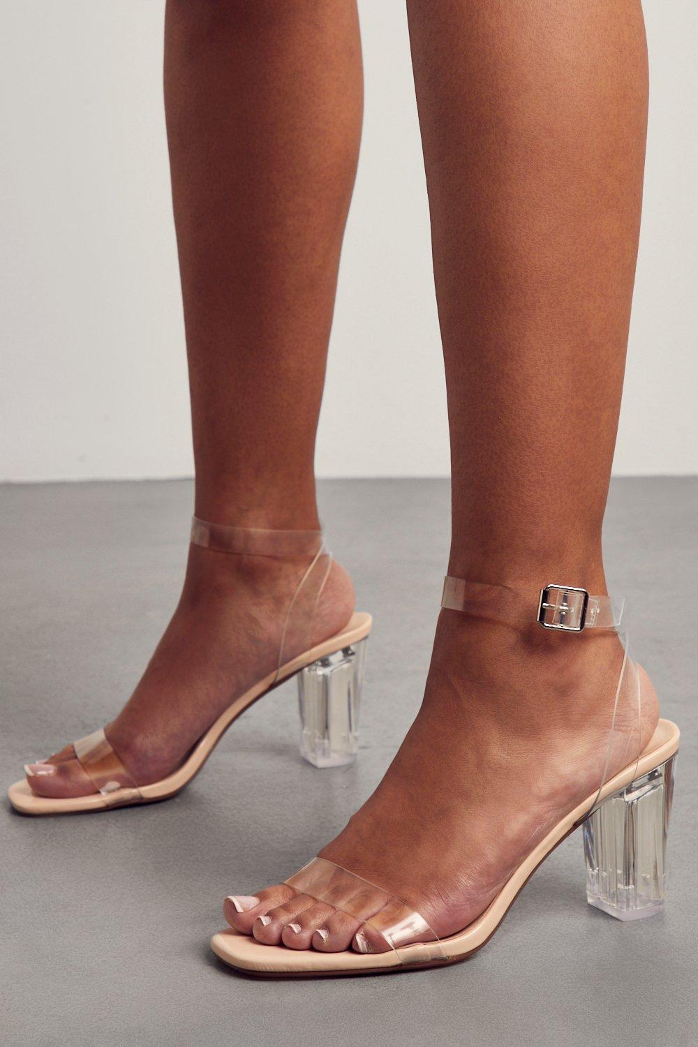 Mid Height Clear Block Heel | Misspap 