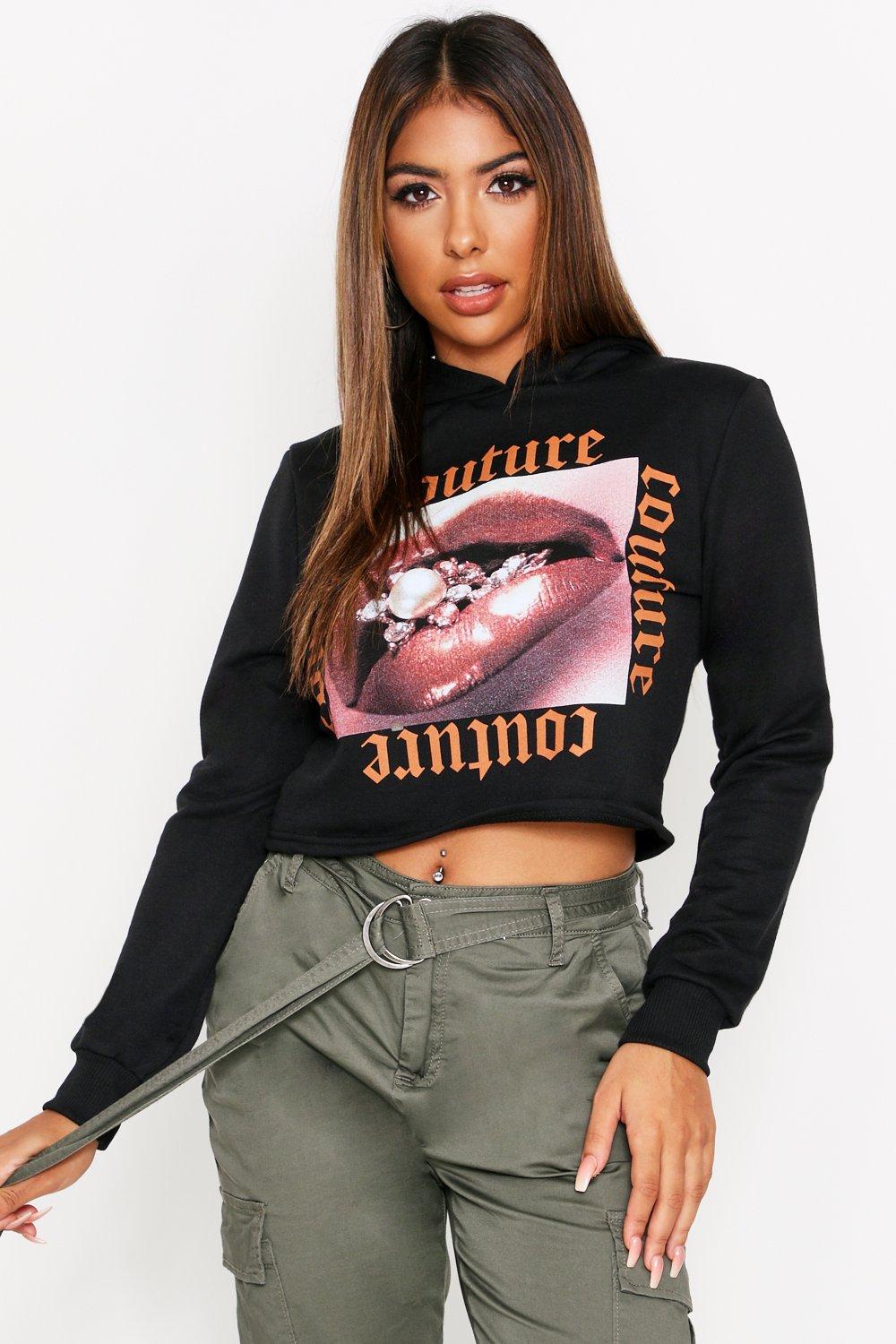 graphic crop top hoodie