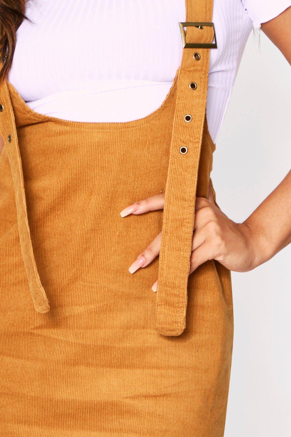 camel pinafore dress