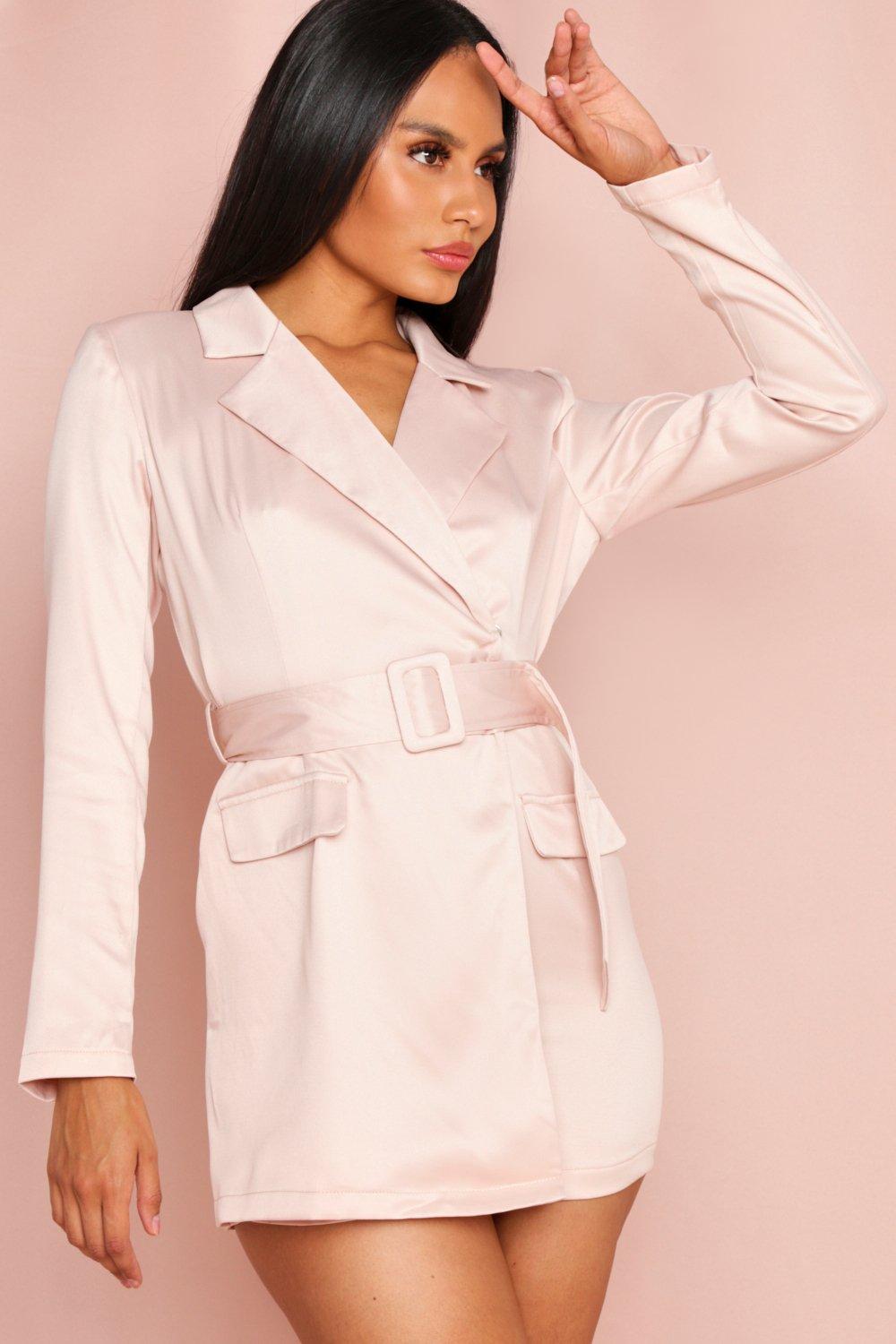 belted pocket detail blazer dress