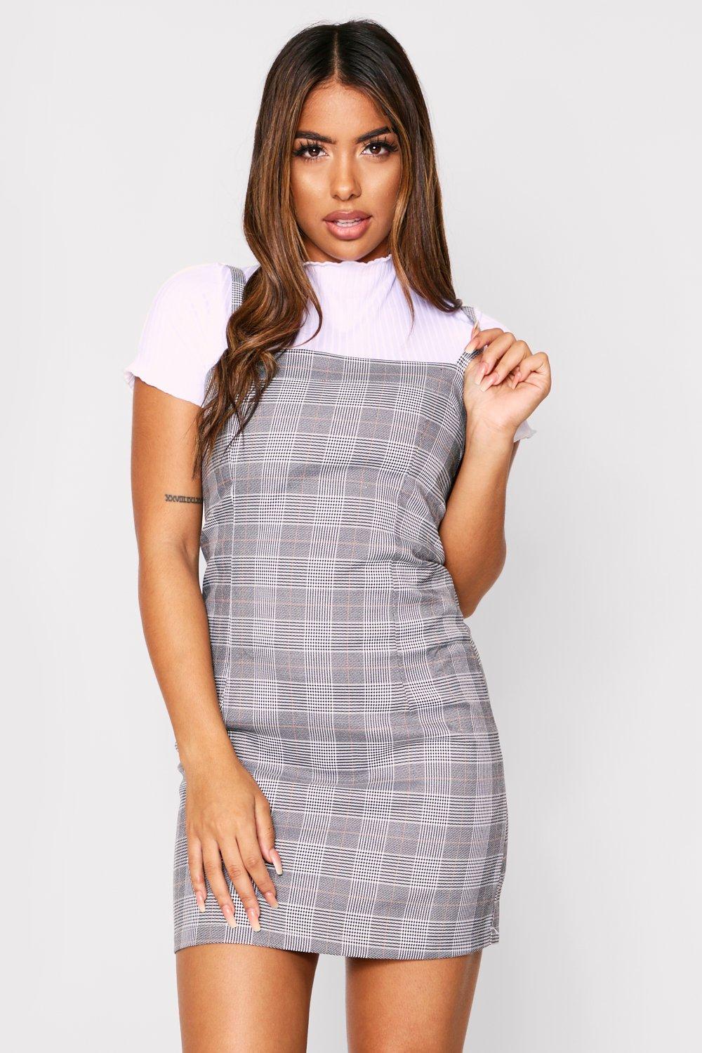 pink check pinafore