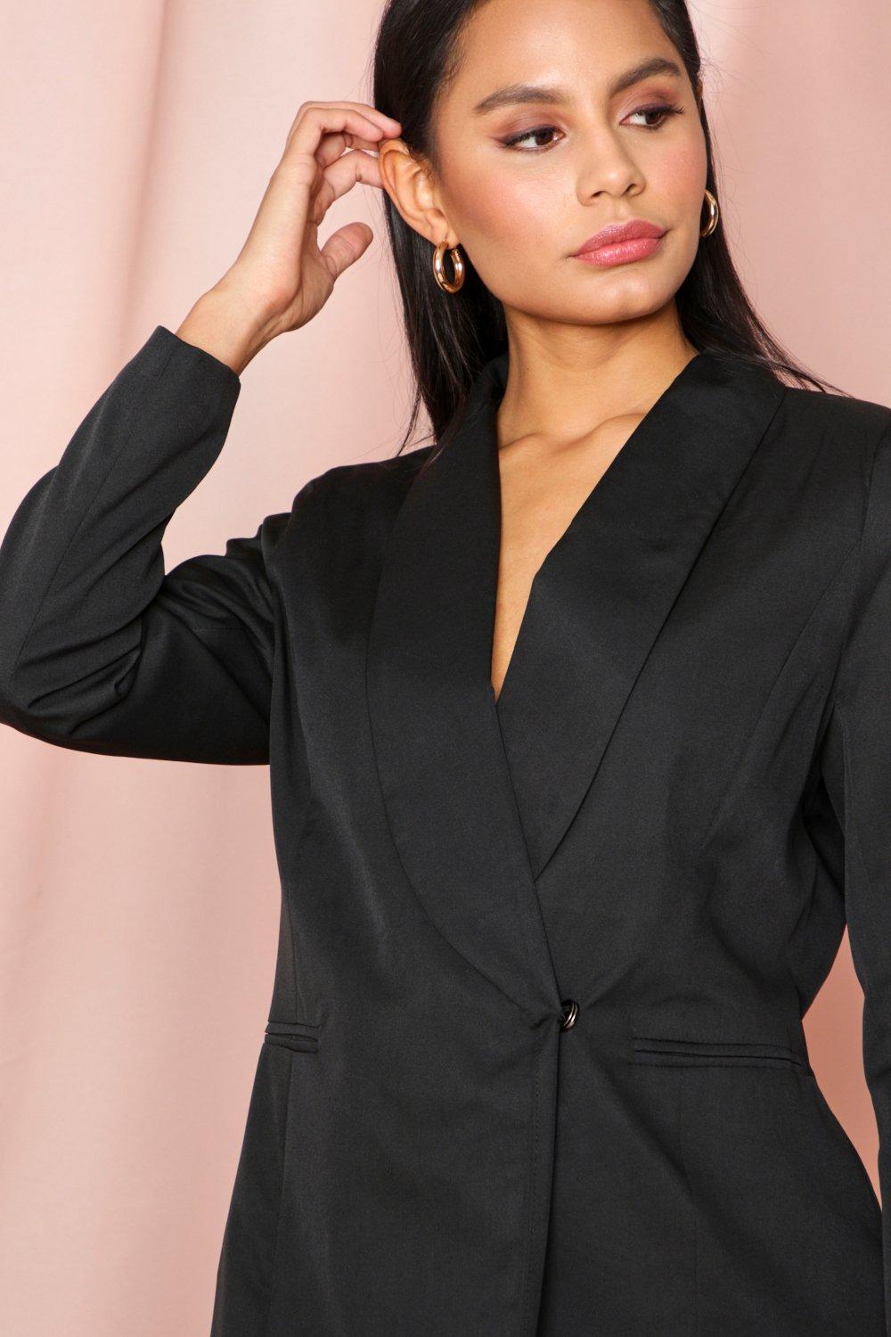 black asymmetric blazer dress