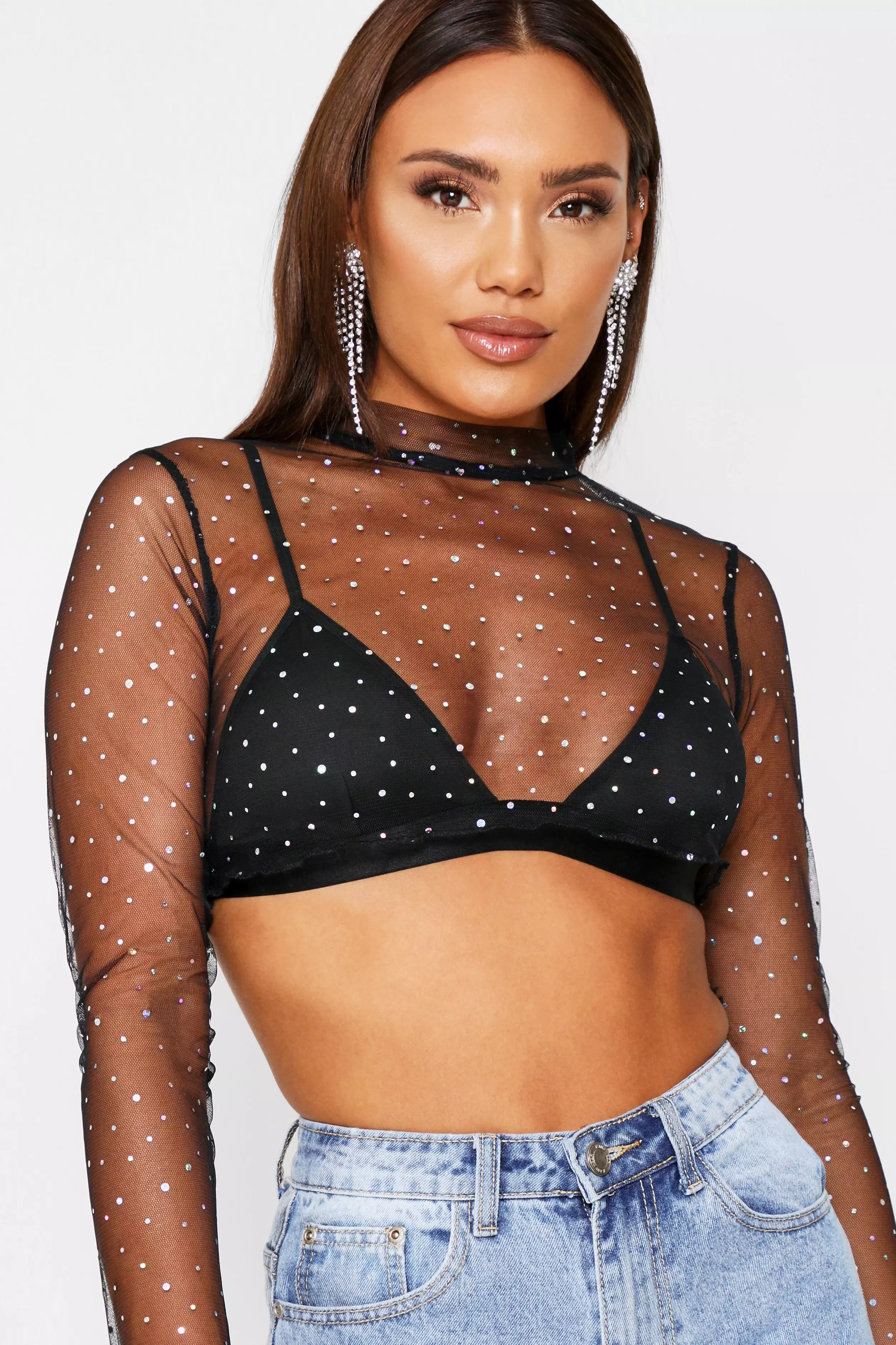 krab Kenia Cerebrum Glitter Mesh Top | Misspap UK