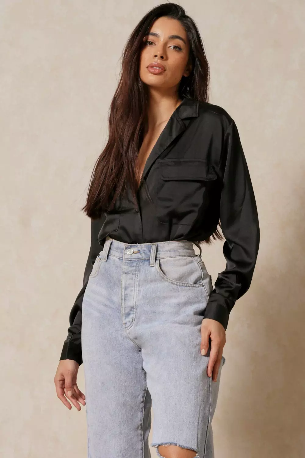 Oversized Satin Utility Shirt