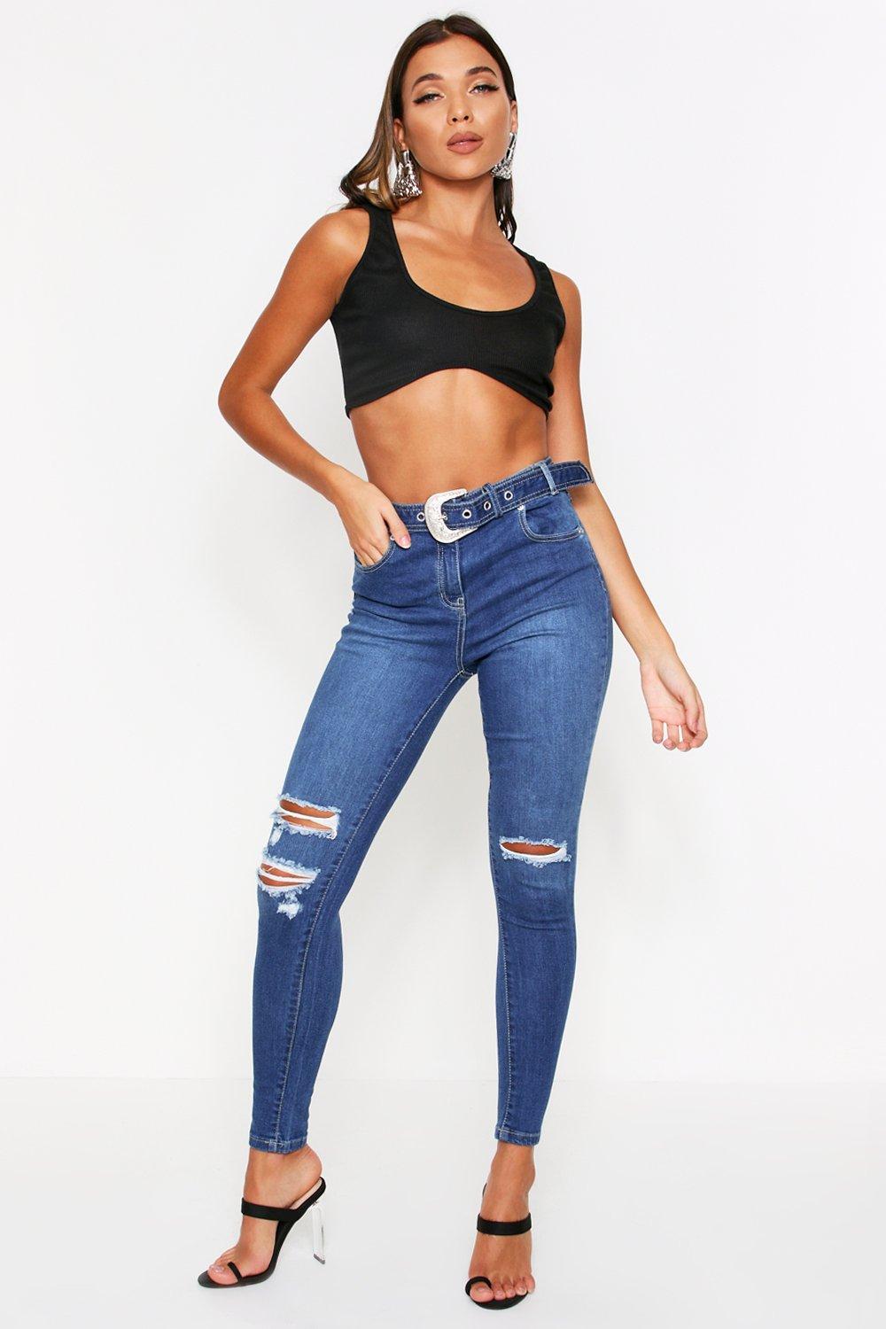 buckle ripped jeans