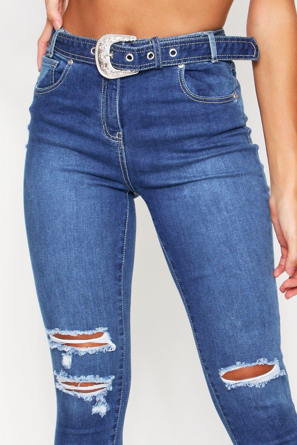 buckle distressed jeans