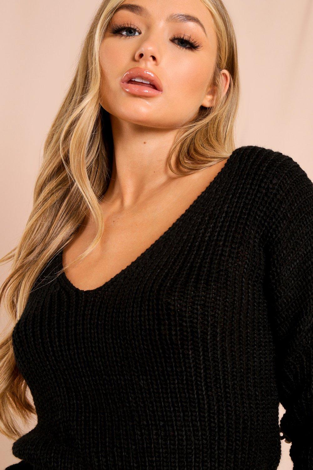 black cropped knitted jumper
