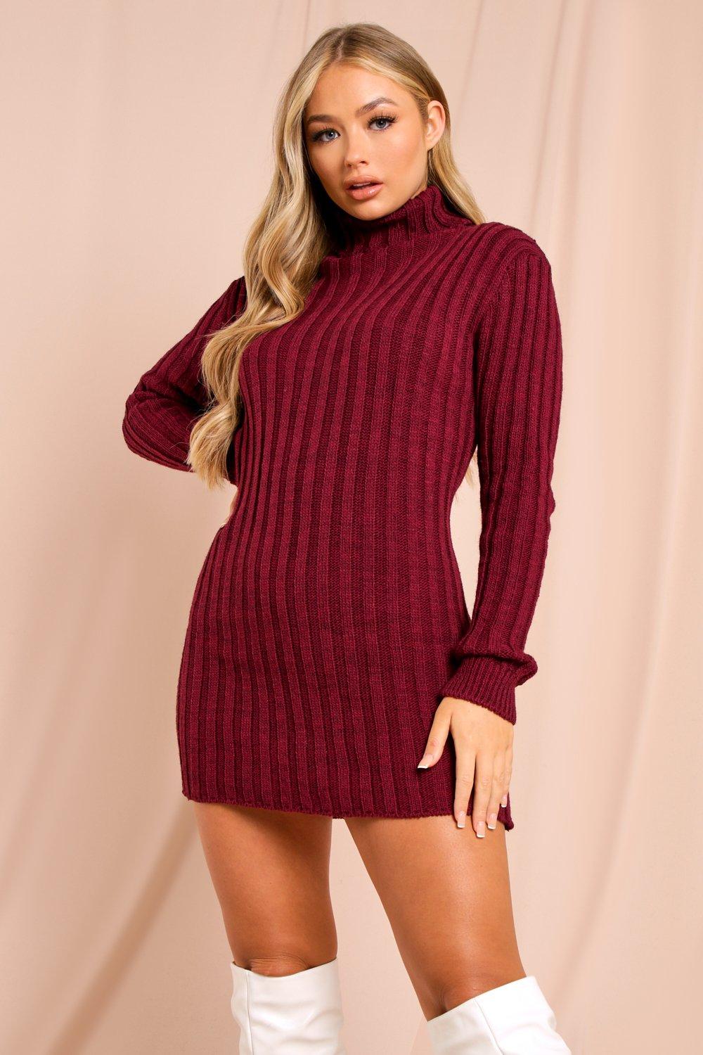 burgundy knitted dress uk