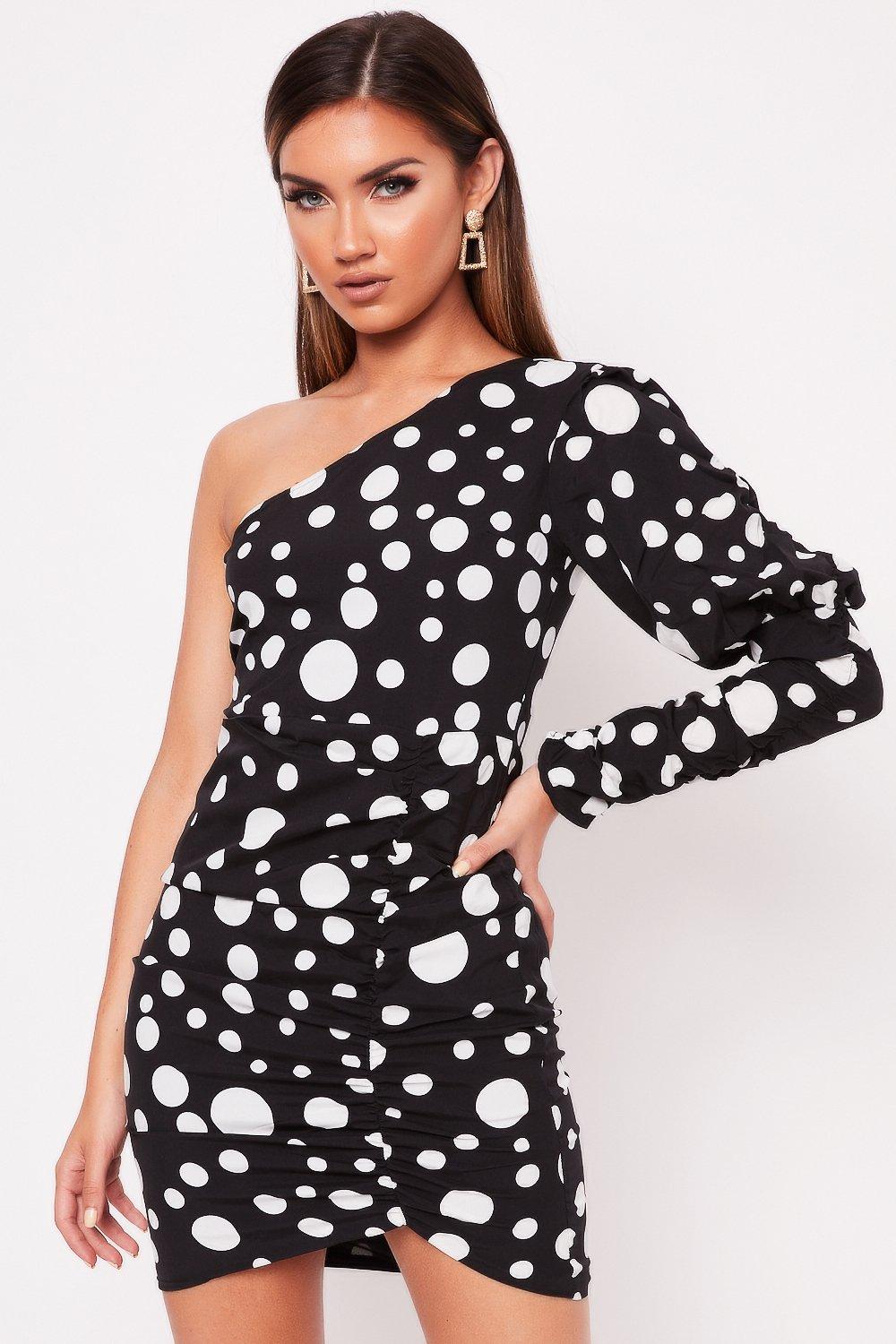 spotted one shoulder dress