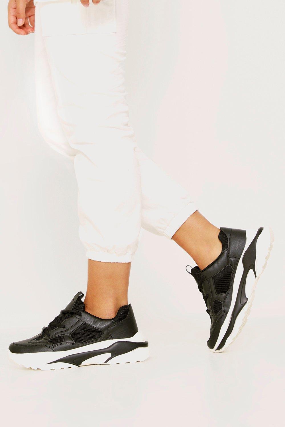 faux leather chunky trainers