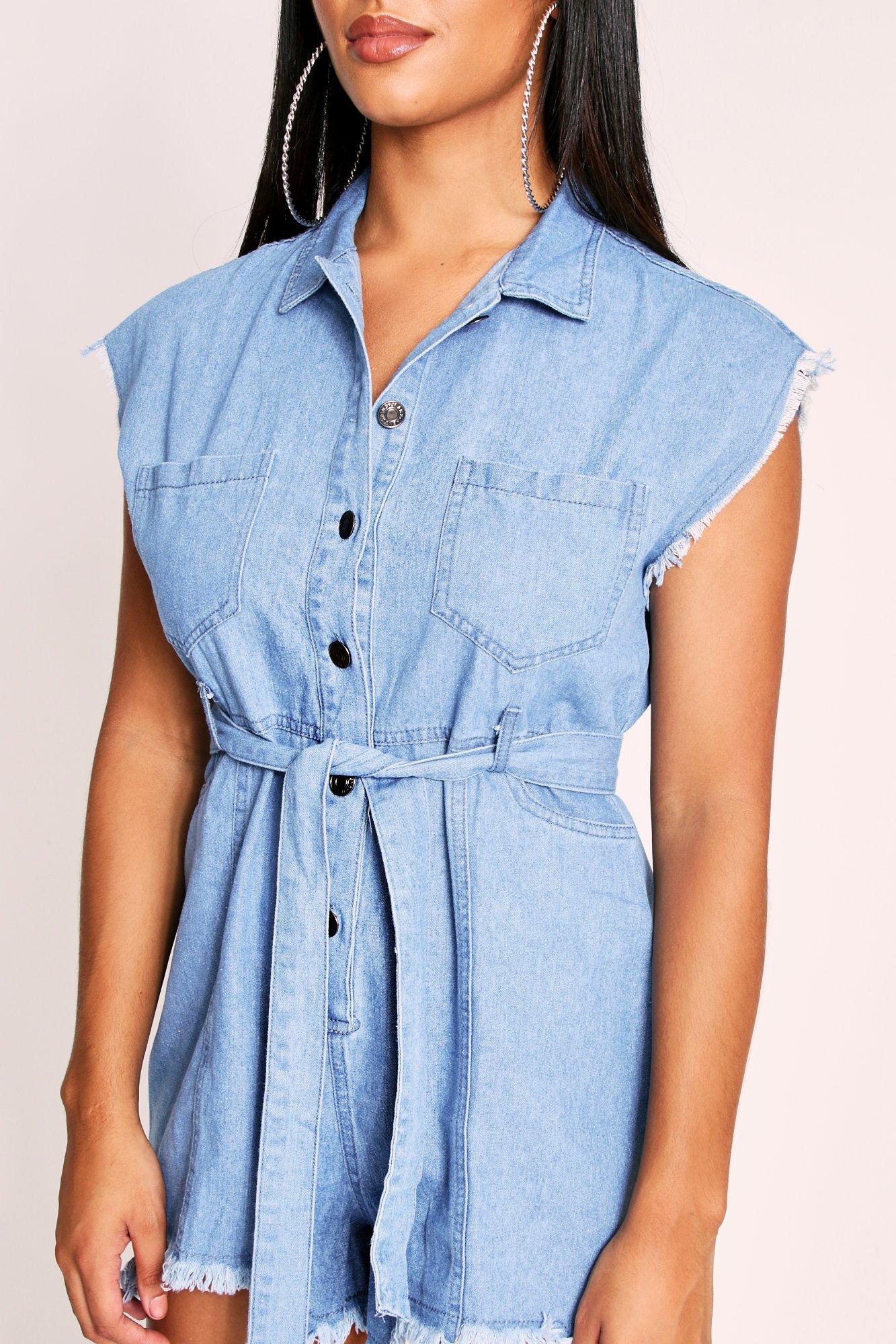 denim playsuit misspap