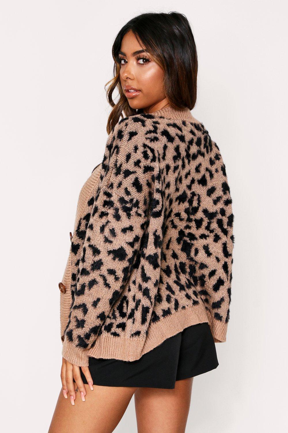 leopard print fluffy cardigan