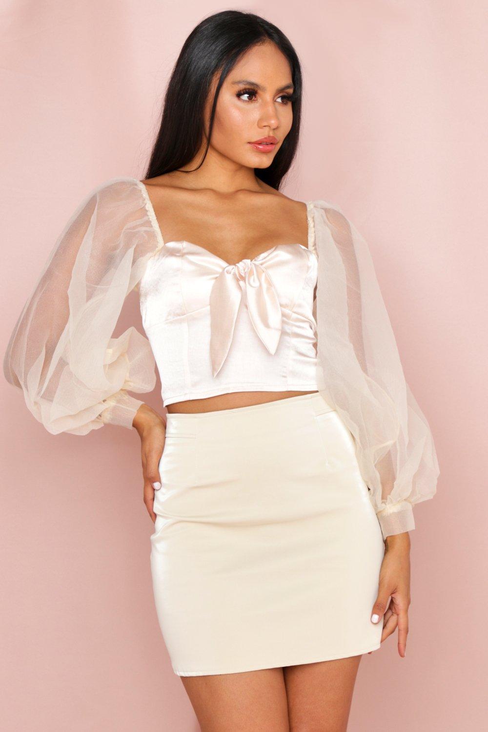 champagne satin crop top