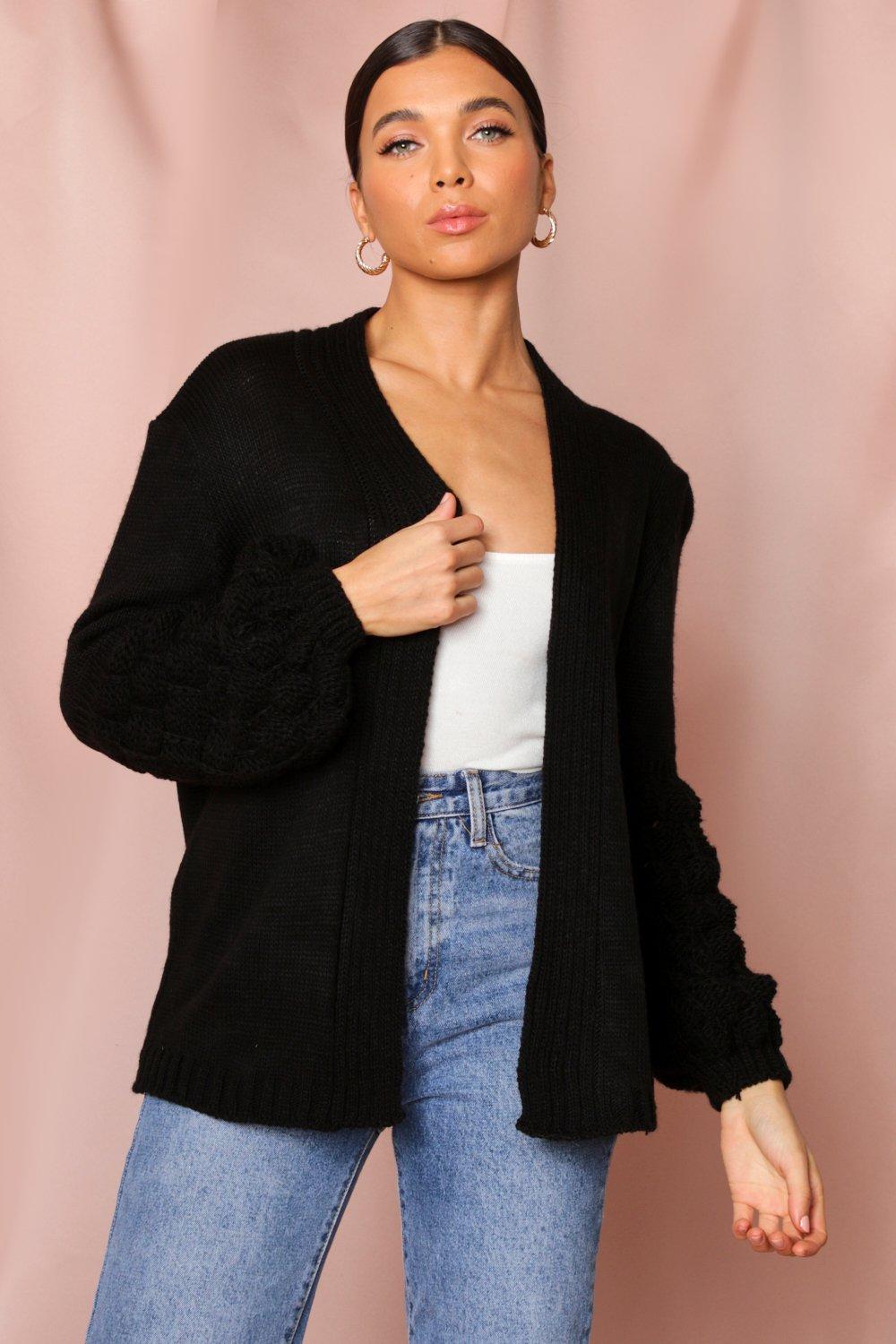 black bubble sleeve cardigan