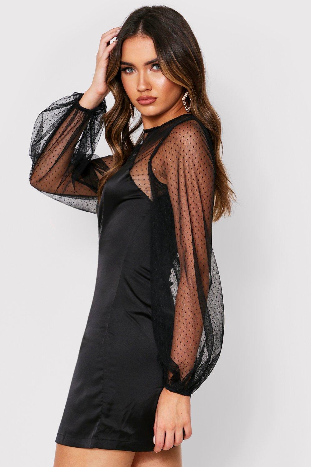 satin mesh dress