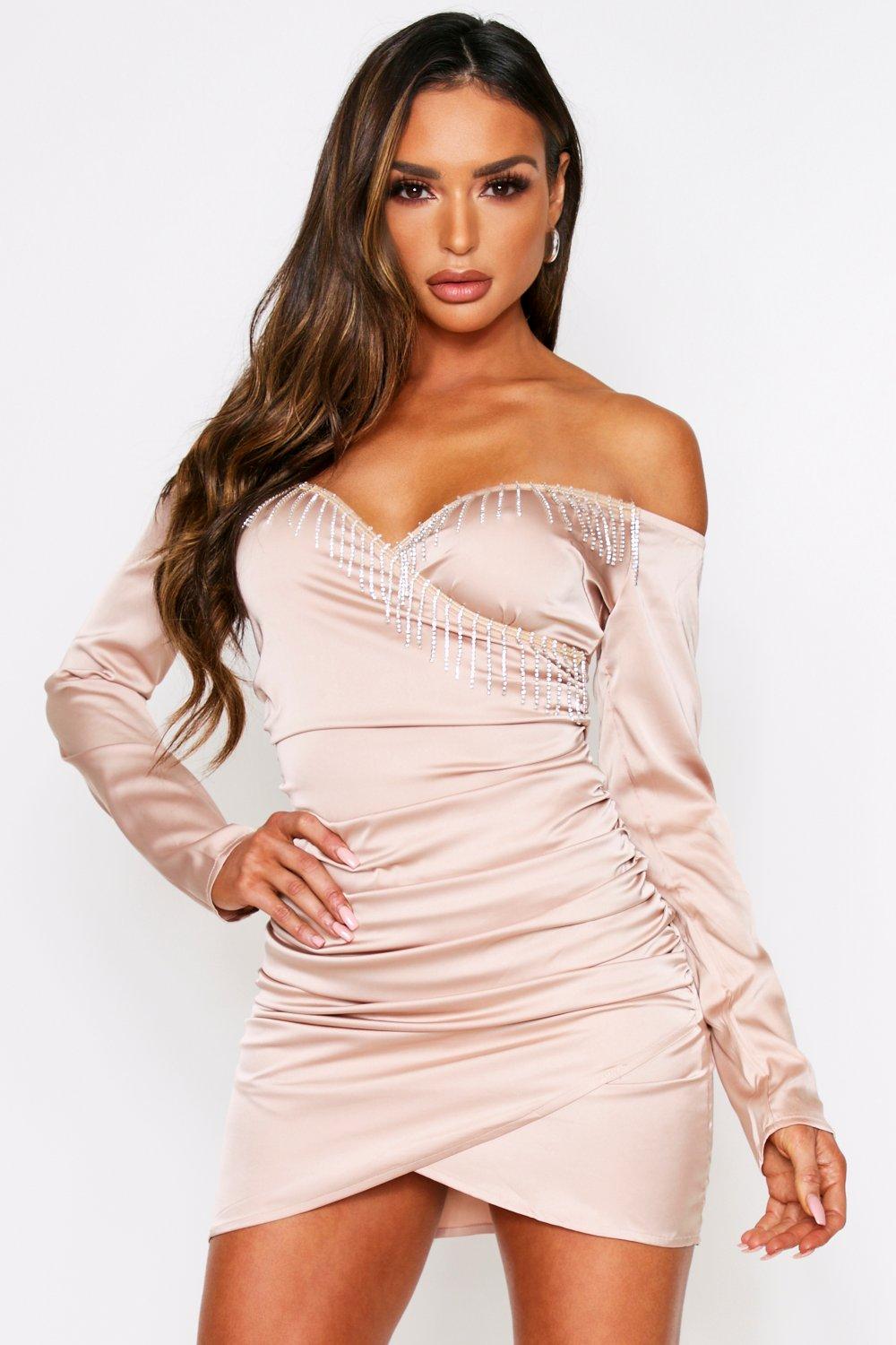 bardot wrap mini dress