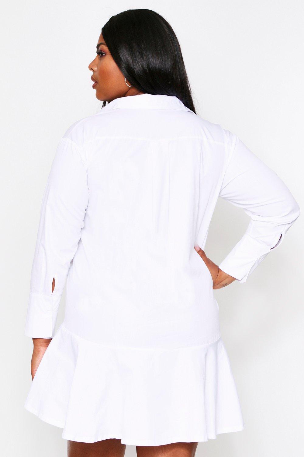 white frill hem shirt dress