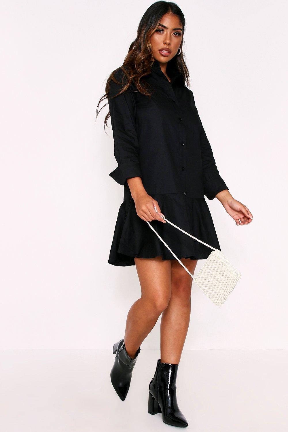 black frill shirt dress