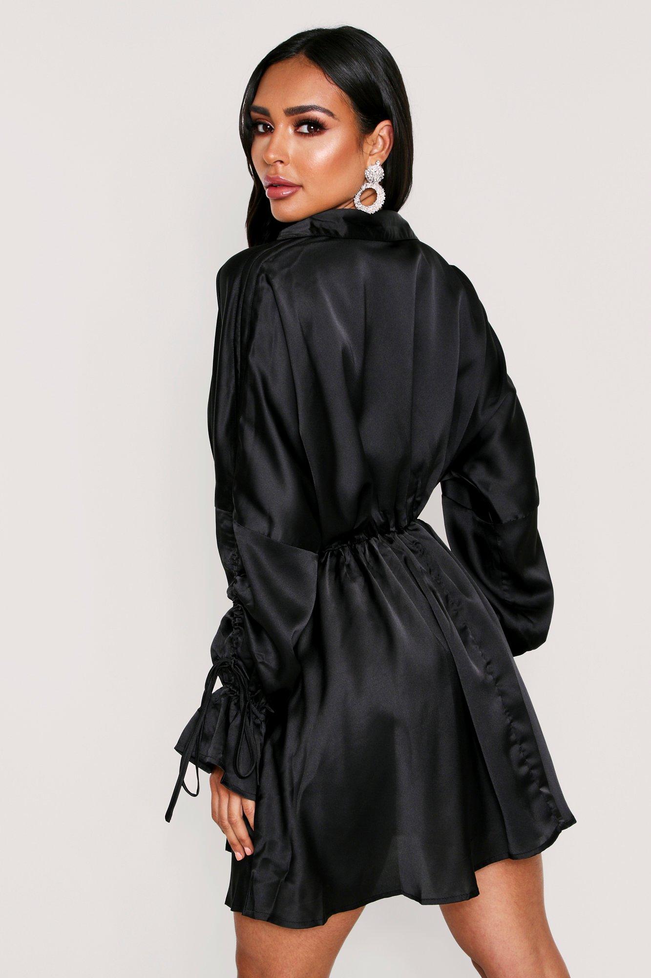 satin ruched shirt dress