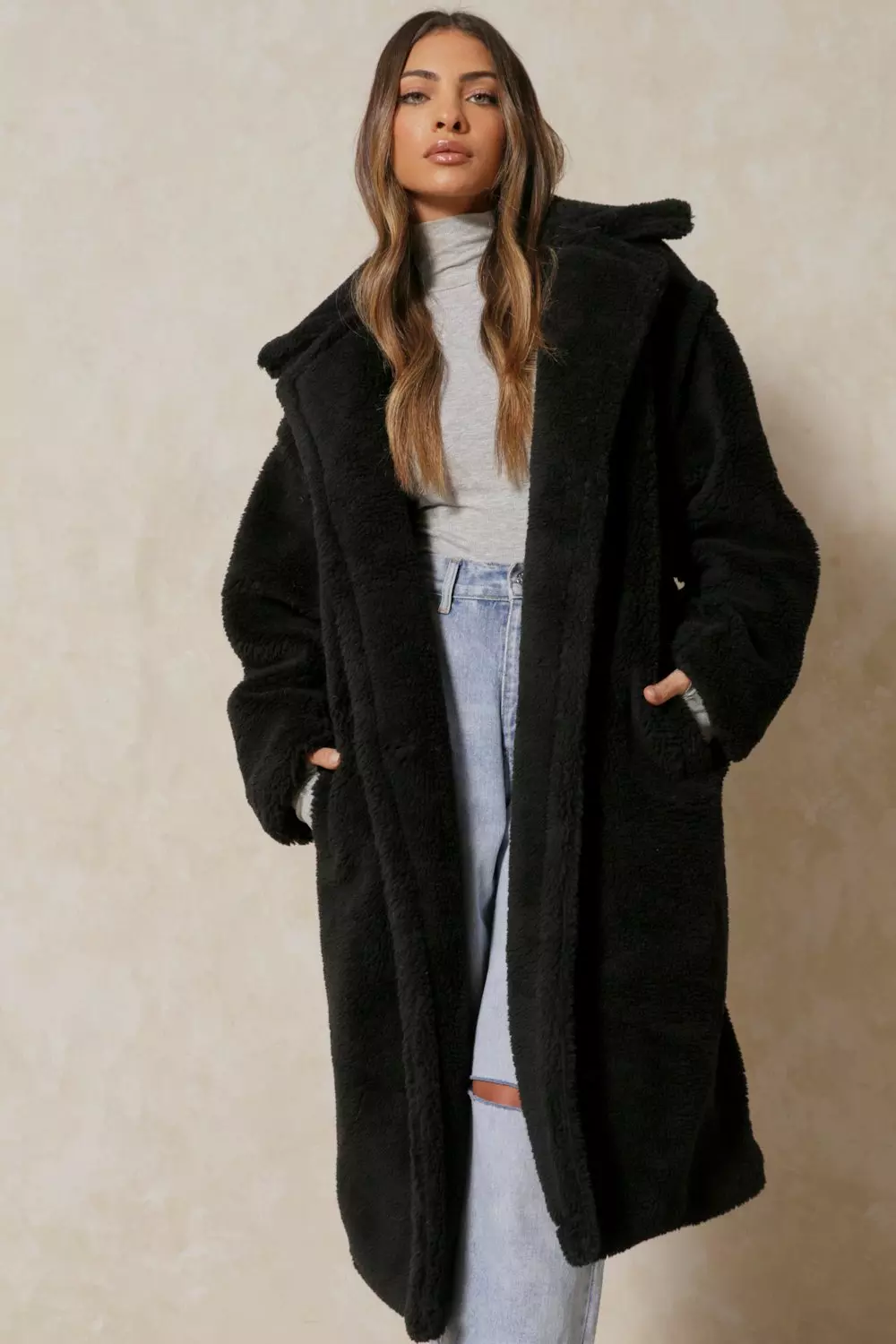 cheap black teddy coat