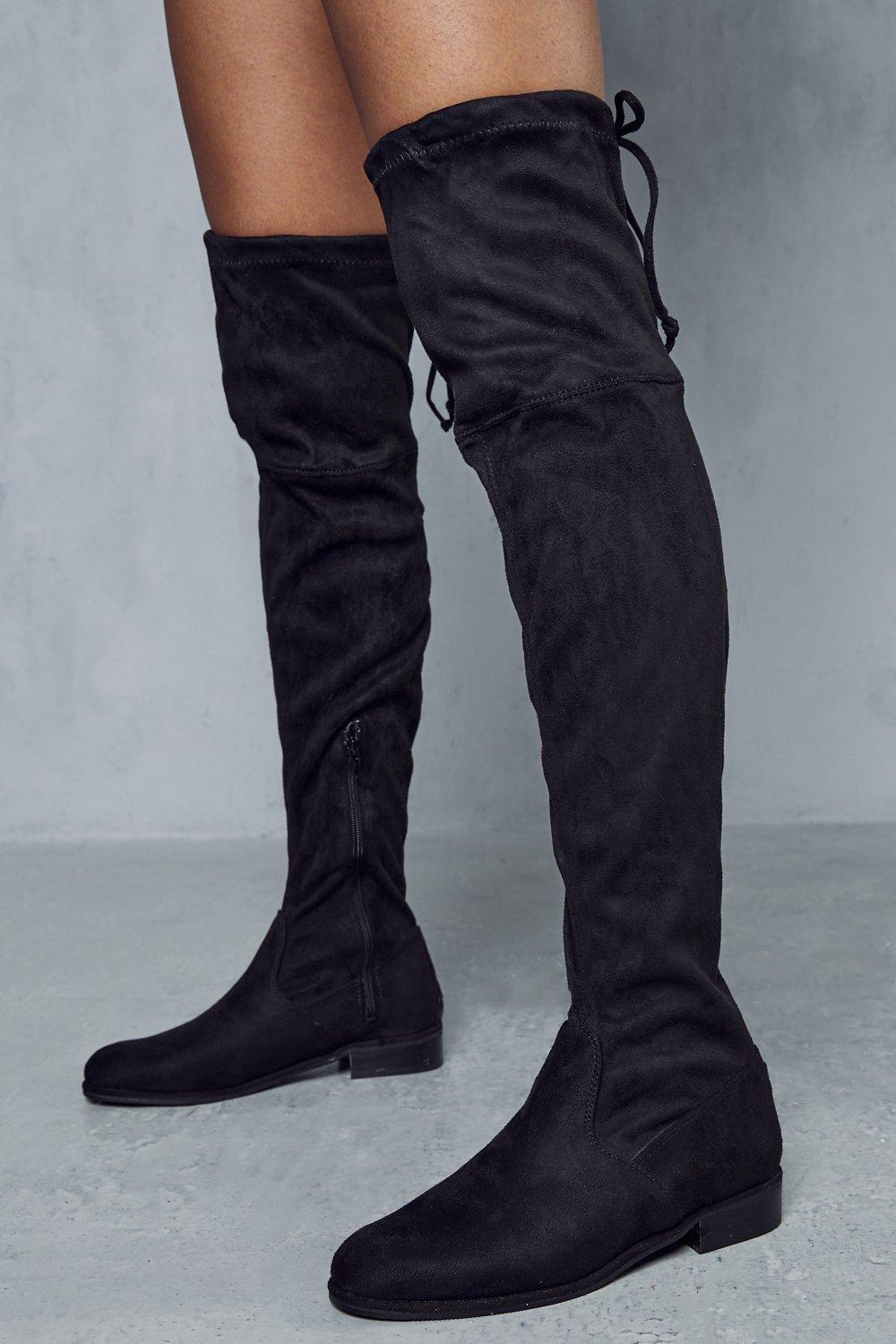 black suede knee high boots flat