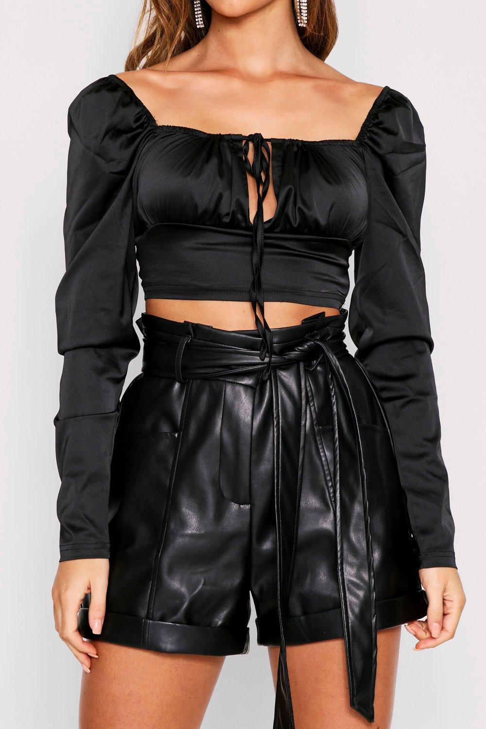 satin puff sleeve top